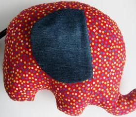 Personalised Tooth Fairy cushion- elephant cushion - handmade with designer fabric confetti - in red and polka dots - unisex gift